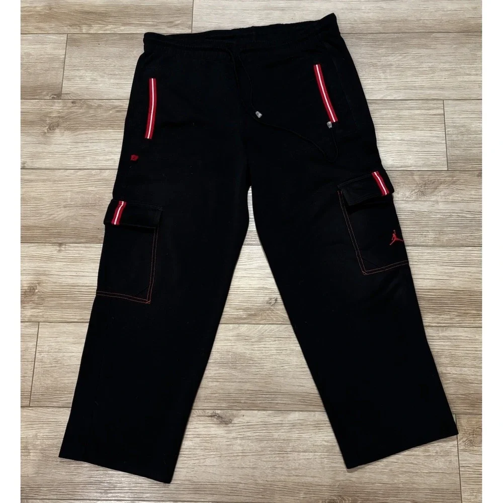 Vintage Air Jordan Track Cargo Black Red pants Large Y2K Athletic Jumpman